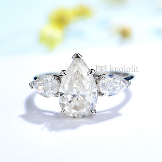 Kuololit 3CT Moissanite AU750 18K 14K White Gold Ring for Women Pear 7*11 D VVS Diamond Ring for Engagement Party Wedding Gifts
