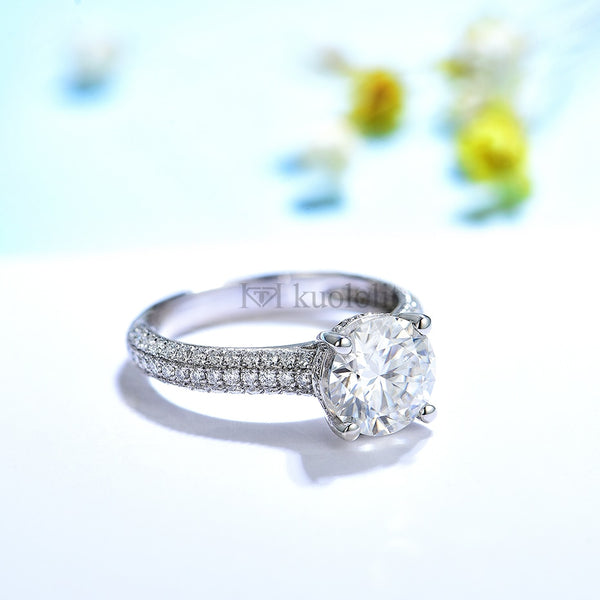 Kuololit 2CT Brilliant Cut Moissanite Solid 18K 14K White Gold Ring for Women Round D VVS Solitaire Ring for Engagement Party