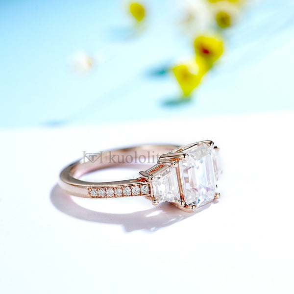 Kuololit 2CT Emerald Cut Moissanite AU750 18K 14K White Gold Ring for Women 6*8 mm D VVS Solitaire Ring for Engagement Party