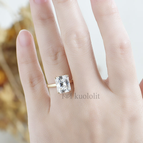 Kuololit 5CT Radiant Cut Moissanite Solid 18K 14K White Gold Ring for Women 9*11 mm D VVS Solitaire Ring for Engagement Party