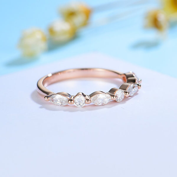 Kuololit Bubble Ring 14K 10K 585 Rose Gold for Women Marquise Moissanite Ring Matching Band Engagement for Party