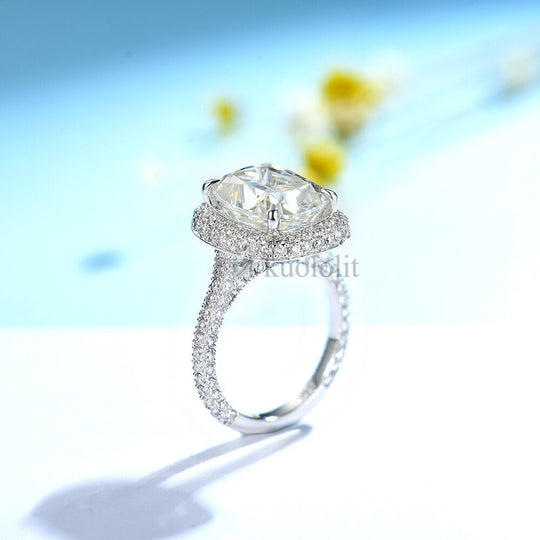 Kuololit 4.5CT Cushion Moissanite AU750 18K 14K White Gold Ring for Women  D VVS Solitaire Ring for Engagement Party Wedding