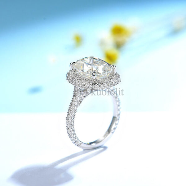Kuololit 4.5CT Cushion Moissanite AU750 18K 14K White Gold Ring for Women  D VVS Solitaire Ring for Engagement Party Wedding