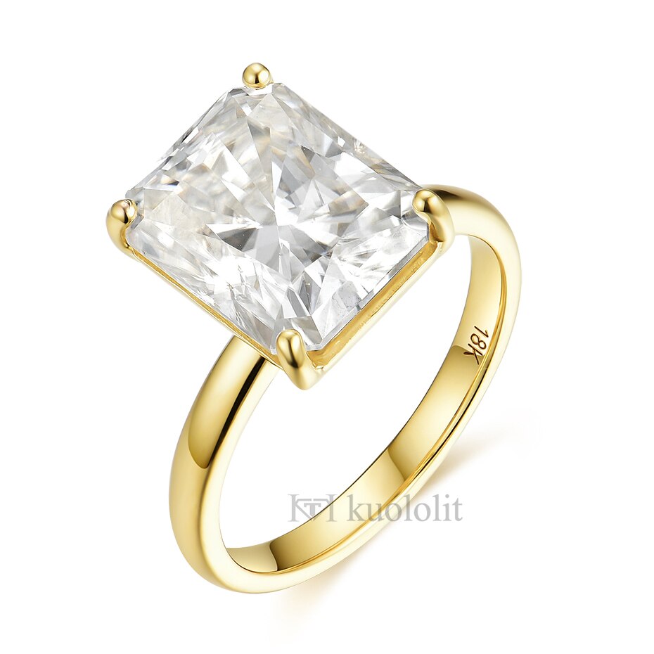 Kuololit 5CT Radiant Cut Moissanite Solid 18K 14K White Gold Ring for Women 9*11 mm D VVS Solitaire Ring for Engagement Party