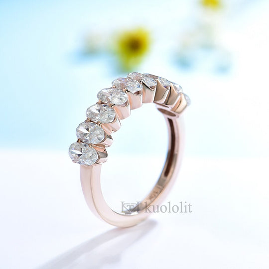 Kuololit 2.7CT Moissanite Solid Rose Gold Ring for Women Real 18K 14K 10K Gold Oval Ring Matching  Eternity Band for Engagement
