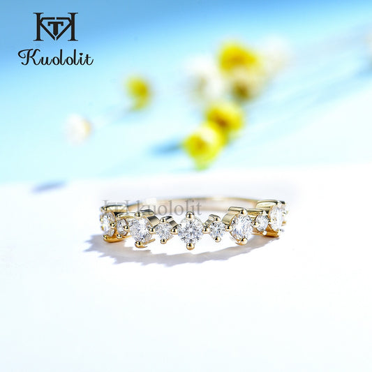 Kuololit  585 18K 14K Yellow Gold Bubble Ring for Women Round Diamonds D VVS Match Band for Engagement Party 2022 New Trends