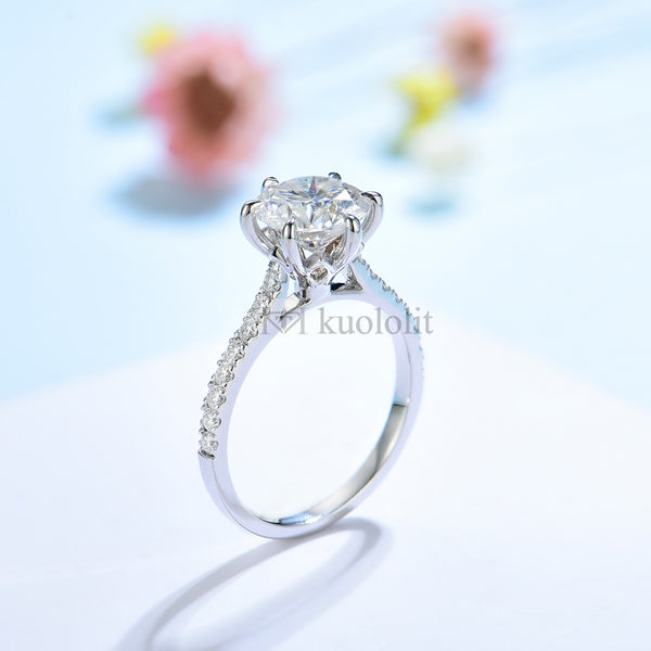 Kuololit 1.5CT Round Moissanite 18K 14K 10K 585 White Gold Ring for Women Created Diamonds Luxury Ring for Engagement Wedding