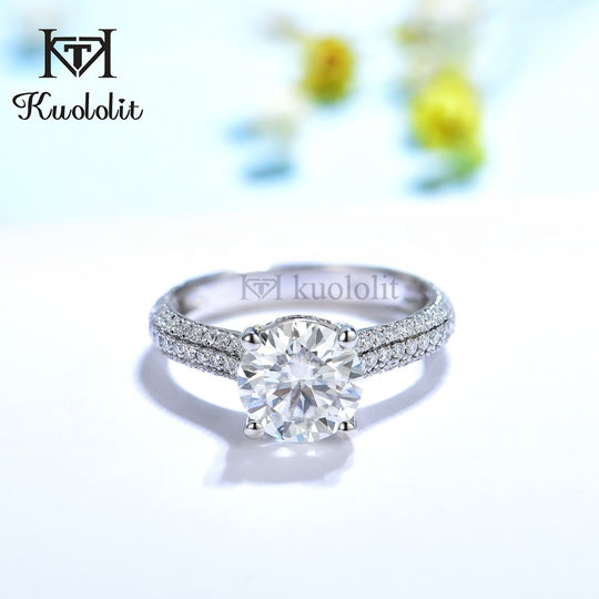 Kuololit 2CT Brilliant Cut Moissanite Solid 18K 14K White Gold Ring for Women Round D VVS Solitaire Ring for Engagement Party