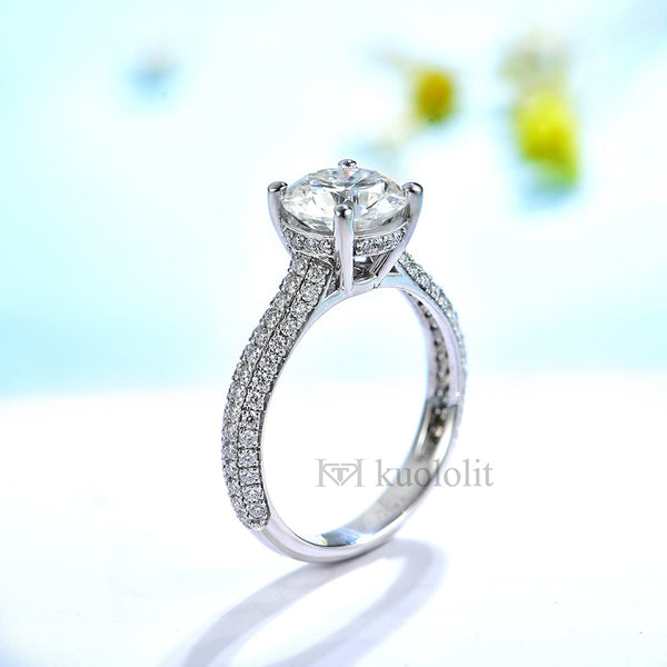 Kuololit 2CT Brilliant Cut Moissanite Solid 18K 14K White Gold Ring for Women Round D VVS Solitaire Ring for Engagement Party