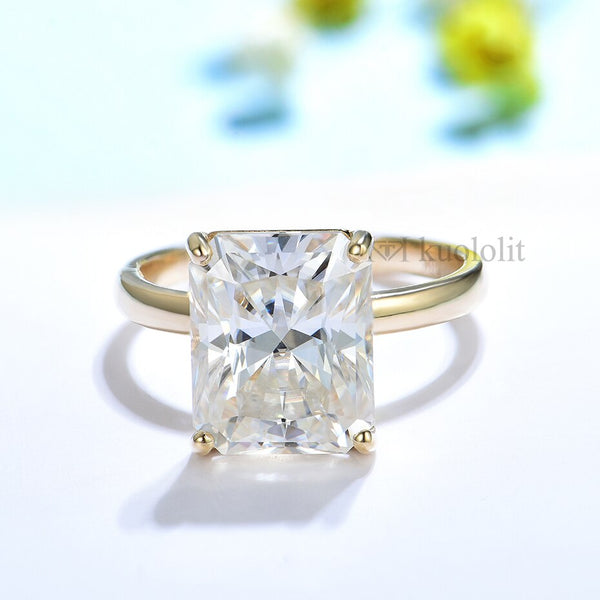 Kuololit 5CT Radiant Cut Moissanite Solid 18K 14K White Gold Ring for Women 9*11 mm D VVS Solitaire Ring for Engagement Party