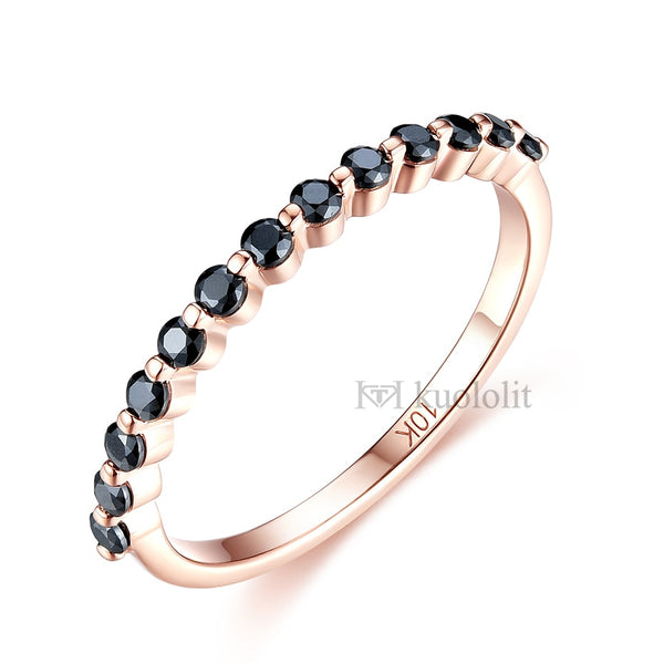 Kuololit Black Moissanite 585 14K 18K Rose Gold Bubble Ring for Women Solitaire Ring Matching Wedding Diamonds Band Engagement