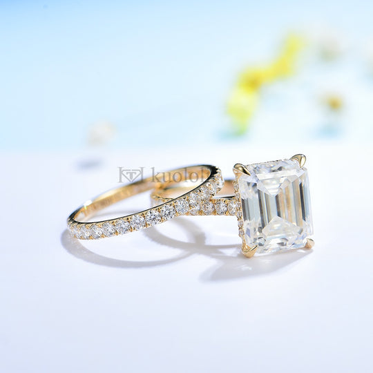 Kuololit 5CT Moissanite AU750 18K 14K White Gold Set Ring for Women Emerald Cut  D VVS Solitaire Ring for Engagement Party Gifts