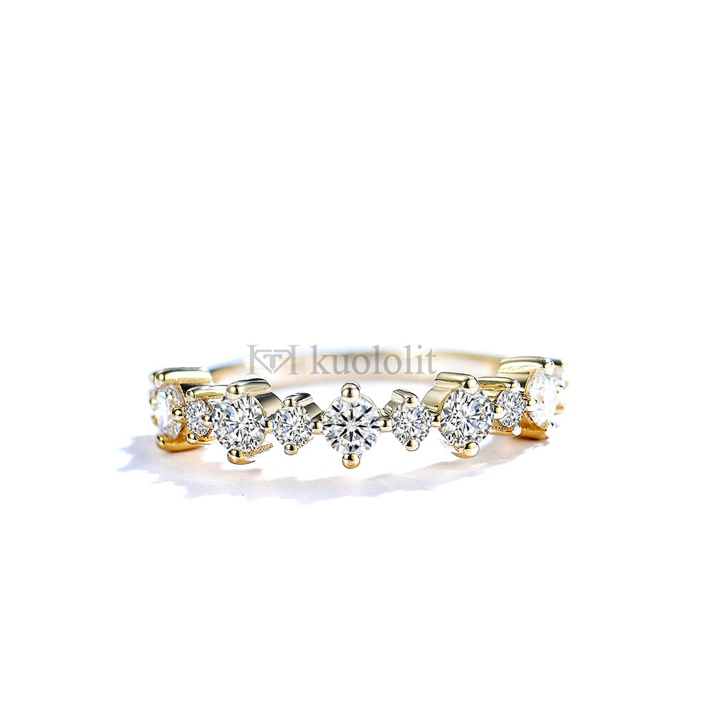Kuololit  585 18K 14K Yellow Gold Bubble Ring for Women Round Diamonds D VVS Match Band for Engagement Party 2022 New Trends