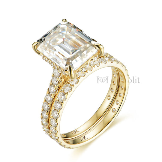 Kuololit 5CT Moissanite AU750 18K 14K White Gold Set Ring for Women Emerald Cut  D VVS Solitaire Ring for Engagement Party Gifts