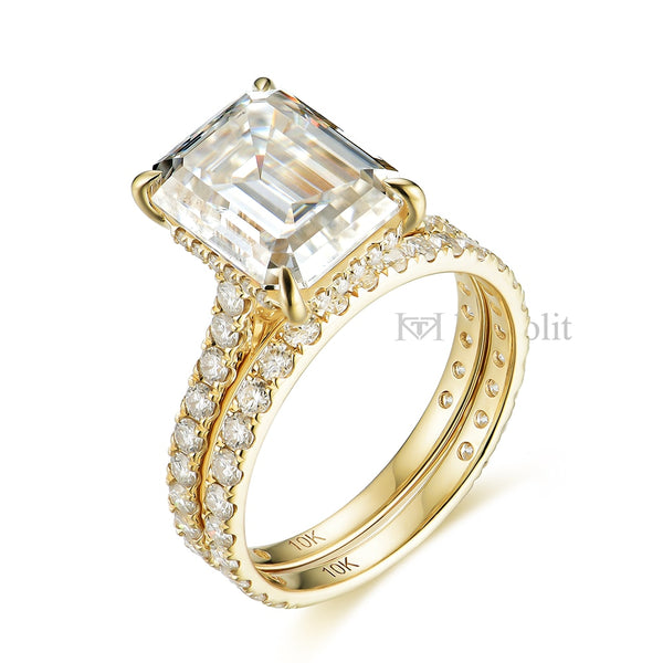 Kuololit 5CT Moissanite AU750 18K 14K White Gold Set Ring for Women Emerald Cut  D VVS Solitaire Ring for Engagement Party Gifts