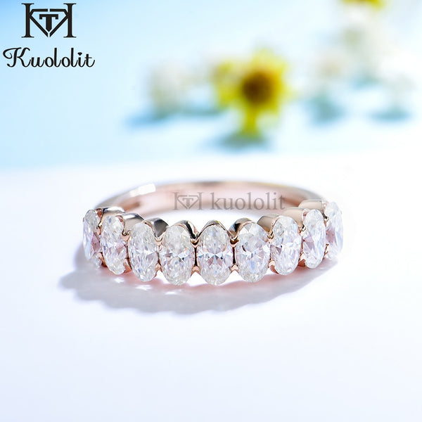Kuololit 2.7CT Moissanite Solid Rose Gold Ring for Women Real 18K 14K 10K Gold Oval Ring Matching  Eternity Band for Engagement