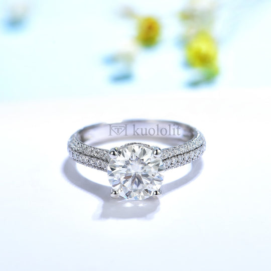 Kuololit 2CT Brilliant Cut Moissanite Solid 18K 14K White Gold Ring for Women Round D VVS Solitaire Ring for Engagement Party