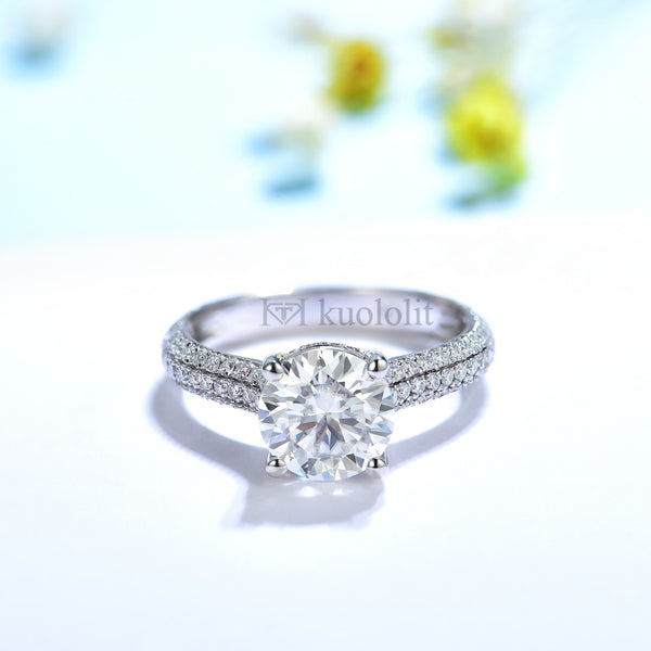 Kuololit 2CT Brilliant Cut Moissanite Solid 18K 14K White Gold Ring for Women Round D VVS Solitaire Ring for Engagement Party