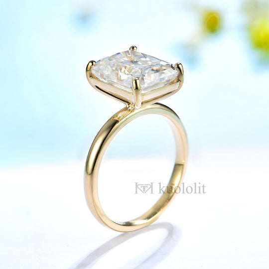 Kuololit 5CT Radiant Cut Moissanite Solid 18K 14K White Gold Ring for Women 9*11 mm D VVS Solitaire Ring for Engagement Party