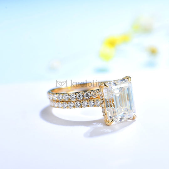 Kuololit 5CT Moissanite AU750 18K 14K White Gold Set Ring for Women Emerald Cut  D VVS Solitaire Ring for Engagement Party Gifts