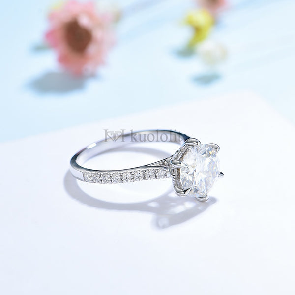 Kuololit 1.5CT Round Moissanite 18K 14K 10K 585 White Gold Ring for Women Created Diamonds Luxury Ring for Engagement Wedding