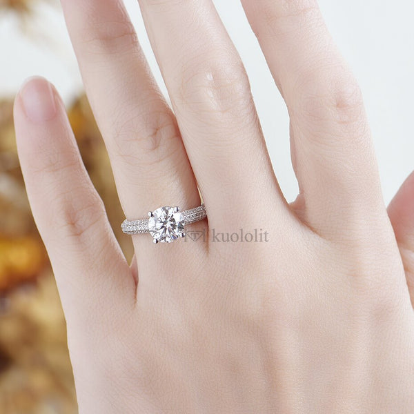 Kuololit 2CT Brilliant Cut Moissanite Solid 18K 14K White Gold Ring for Women Round D VVS Solitaire Ring for Engagement Party